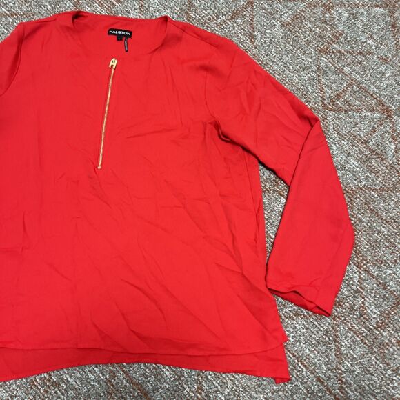 HALSTON Vintage Women's Tunic Top Front Zipper Long Sleeve Red Size Large - Picture 4 of 8